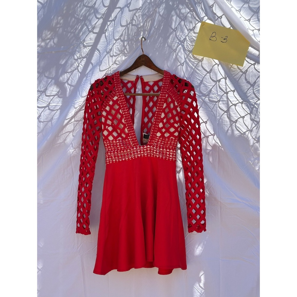 Missguided Red Cut Out Long Sleeve Mini Dress Women's UK‎ 8